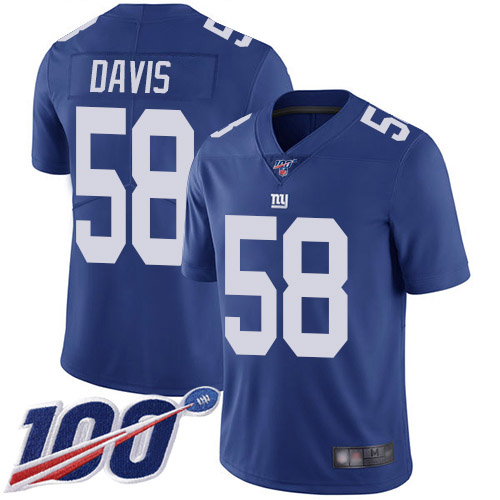 Men New York Giants #58 Tae Davis Royal Blue Team Color Vapor Untouchable Limited Player 100th Season Football NFL Jersey